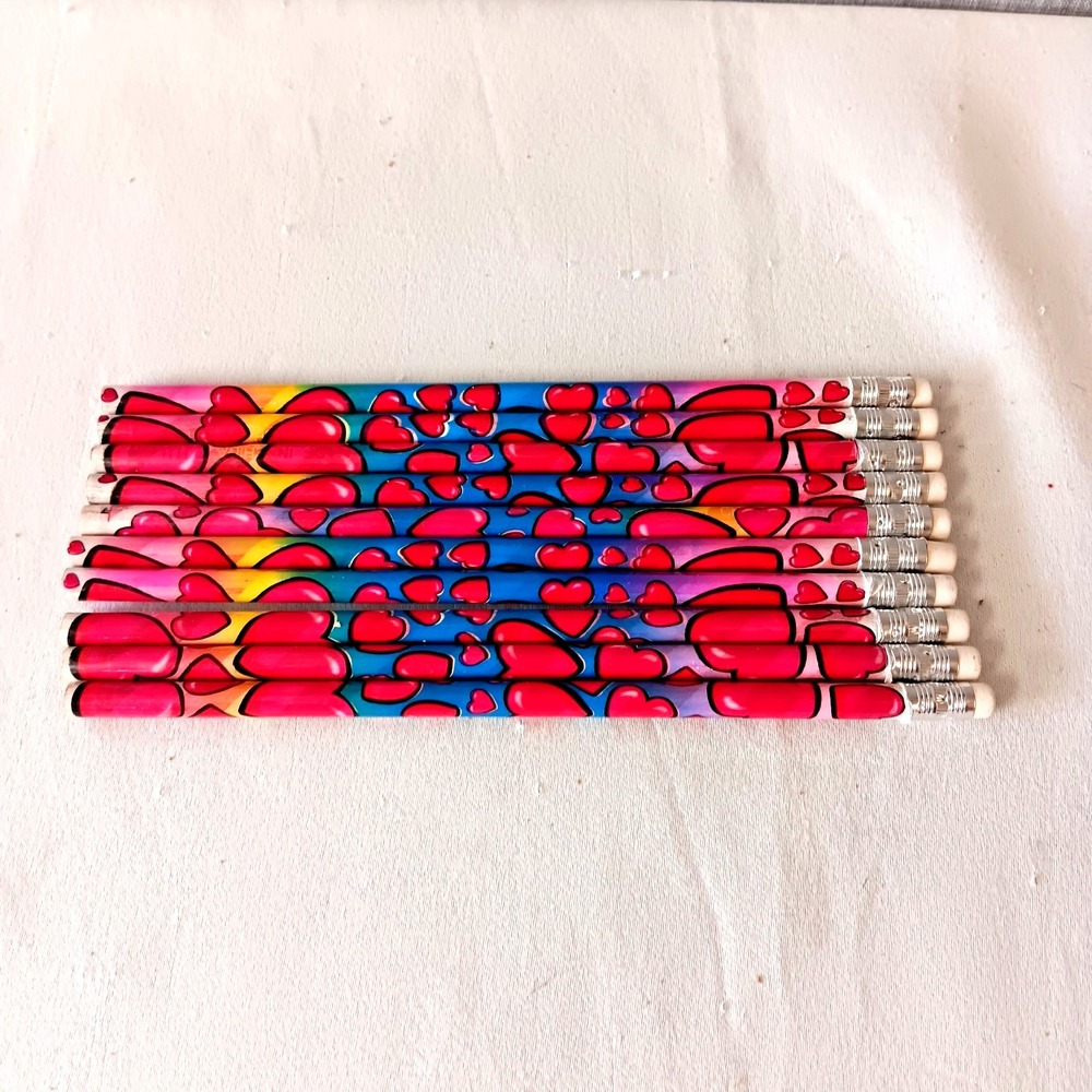 Heart Pattern Pencils Rainbow 10 Count New‎ School Teacher Love Valentine Reward